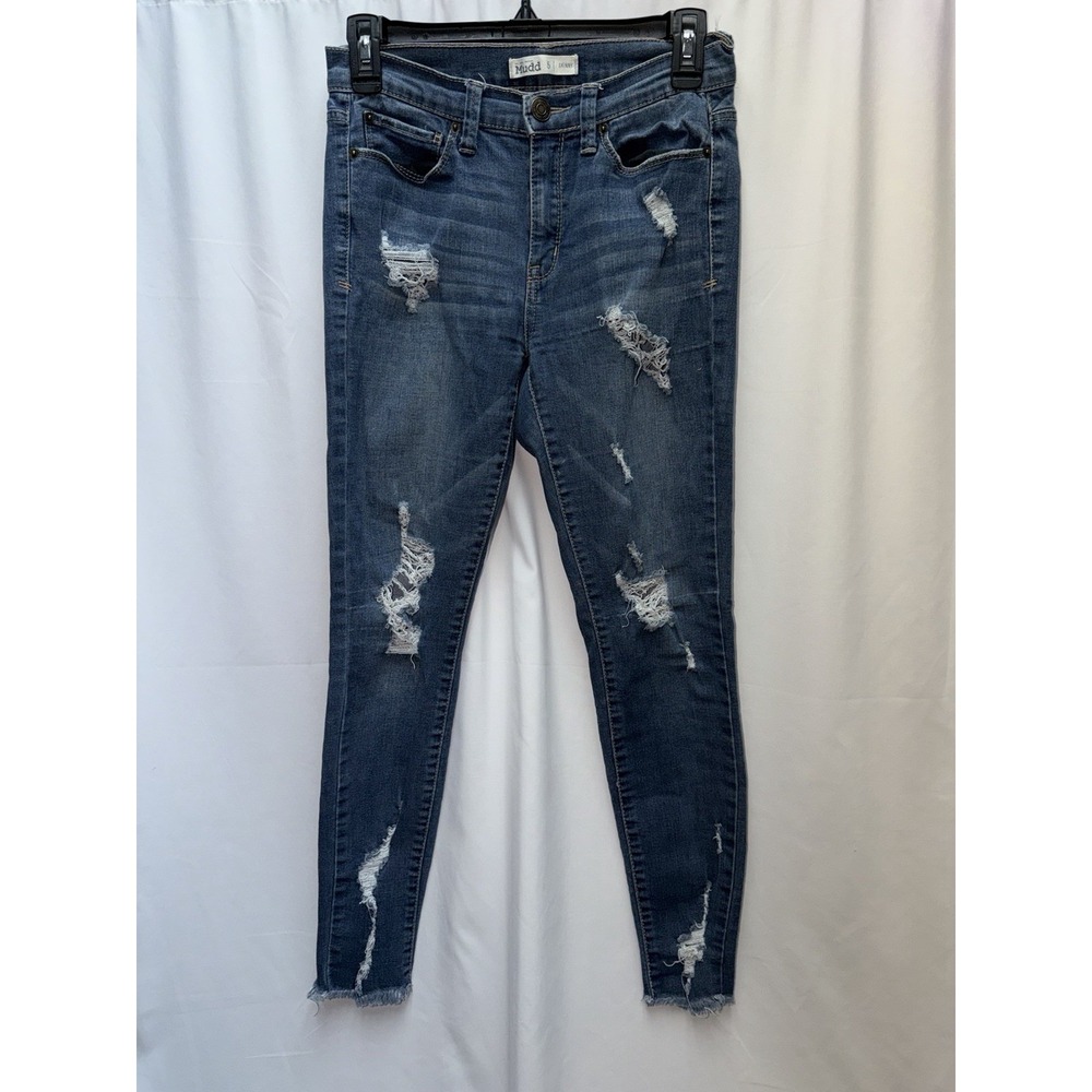 Mudd Skinny Jeans Size 5 Blue Denim Distressed Holes 5 Pocket Design Juniors